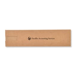 A cardboard box featuring a logo, designed for packaging a pen or similar item.