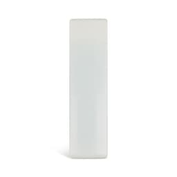 A white mini lint roller with a smooth surface, featuring a logo on one side.