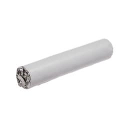 A white cylindrical confectionery item with a shiny foil end, resembling a candy roll.