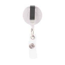 A retractable badge holder made from wheat straw, featuring a clip for attachment and a clear strap for securing badges.
