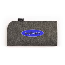 A grey felt case featuring a logo, designed for sunglasses and accessories.