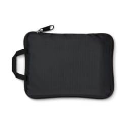 A black zippered pouch with a handle, featuring a sleek design suitable for storage and organisation.