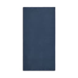 A dark blue sports towel features a smooth texture and includes a logo.