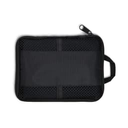 A black mesh and fabric organiser pouch with a zip closure and side handle. It has a simple design.