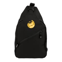 A black Sling RPET travel bag with a front zip pocket and a logo displayed.