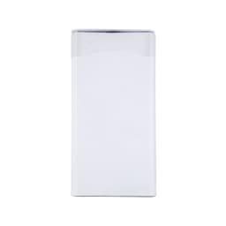 A flip-top tin containing spearmint mints, predominantly white with a clear lid. It features a branding logo.
