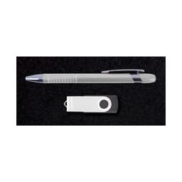 A silver pen and a white USB drive displayed on a black background, part of the Alliance Gift Set.