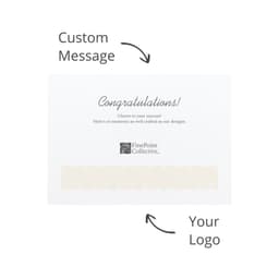 A white card featuring a wave pattern, with space for a custom message and a logo.