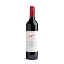 A drink bottle of Koonunga Hill Shiraz with a red cap, featuring a white label and a logo. The bottle is dark in colour.