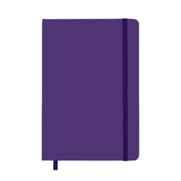 A purple notebook with a band closure and a ribbon bookmark. It features a minimalistic design.