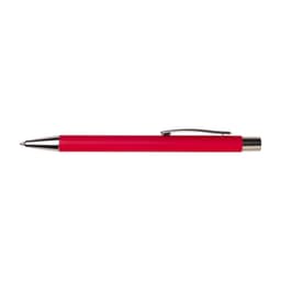 A red pen with a silver clip and tip. The pen has a smooth, sleek design.