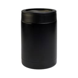 A black insulated drink bottle with a sleek design and a secure lid, suitable for outdoor activities.