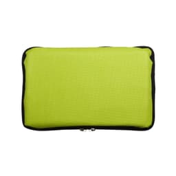 A green zippered pouch made of durable fabric, featuring a black trim and a simple design.