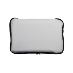 A grey zippered pouch with a black trim, featuring a plain exterior without any visible logos or text.
