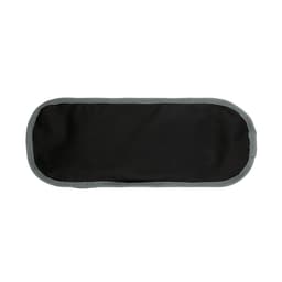 A black and grey zippered pouch with an oval shape and no visible branding.