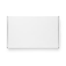 A rectangular white box with a locking lid, measuring 410 x 255 x 150mm, featuring a logo.