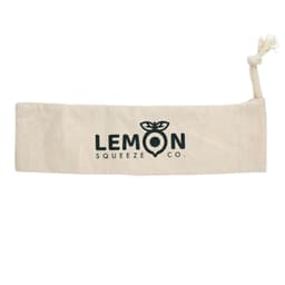 A natural-coloured drawstring pouch featuring a logo, ideal for carrying small items.