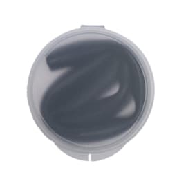A silicone straw neatly coiled inside a transparent case. The straw is black, and the case has a secure lid.