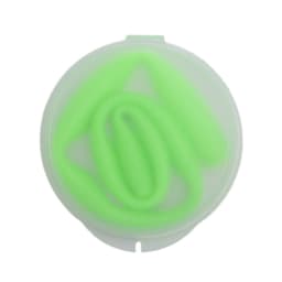 A silicone straw in a clear case, featuring a vibrant green straw coiled inside.