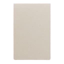 A stack of beige sticky notes with rounded corners, featuring a simple design and texture.