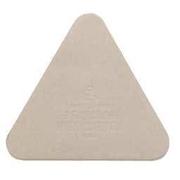 A triangular sticky note made from recycled milk cartons, featuring a textured surface.