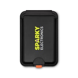 A black phone wallet featuring a logo, designed to hold cards and small items securely.
