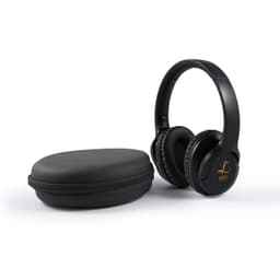 Equinox ANC headphones in a sleek black design next to a round, black carrying case.