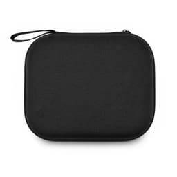 A black zippered carry case with a textured surface, designed for holding headphones or similar items.