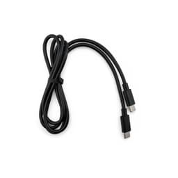 A black USB-C cable with two connectors, coiled and secured with a band.