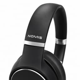 Black Aero by Nomis headphones with a sleek design and a silver accent, featuring a branding logo.