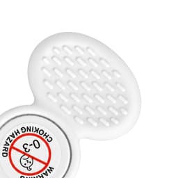 A white tactile fidget spinner with a textured surface and a circular base featuring a logo.