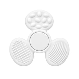 A white tactile fidget spinner featuring three textured surfaces for sensory stimulation and a central spinning mechanism.