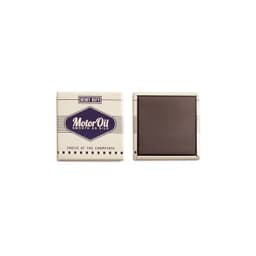 A square magnet featuring a vintage design with predominantly cream and dark brown colours and a logo.