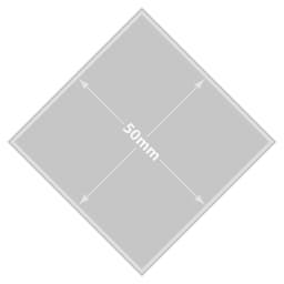 A diamond-shaped badge measuring 50mm x 50mm in grey, featuring an area for custom printing and a logo.