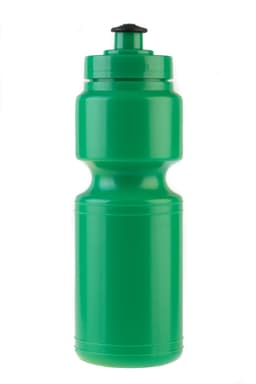 A green drink bottle with a screw-top lid and a logo on its body. Suitable for various beverages.