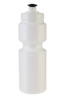 A drink bottle in white featuring a screw top and a streamlined design, suitable for holding liquids.