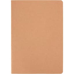 A brown A5 planner with a simple, smooth cover and rounded edges, featuring a logo on the front.