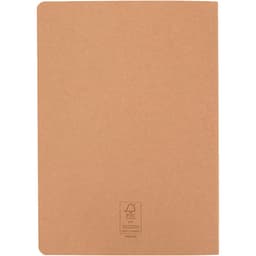 A tan A5 cahier planner with a smooth finish and a logo on the bottom corner.