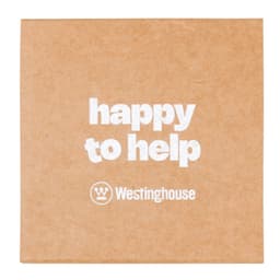 A square sticky note in kraft brown with white text, featuring a logo at the bottom.
