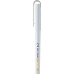 A white gel rollerball pen, featuring a clip and logo, with a sleek design.