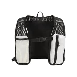 A lightweight, black and white hydration pack with mesh panels and pockets for storage.