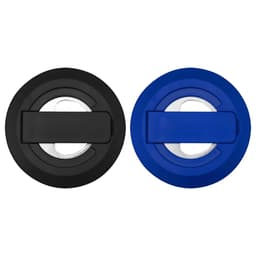 A black and blue recycled plastic magnetic phone stand featuring a built-in bottle opener with a branding logo.