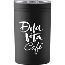 A drink bottle in matte black, featuring a clear lid and a logo on the front. Capacity: 325ml.