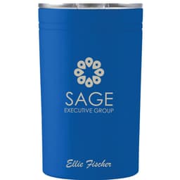 A drink bottle in blue, featuring a metal design and a logo. The capacity is 325ml.