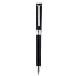 A black metal ballpoint pen with silver accents and a clip, featuring a branded logo.
