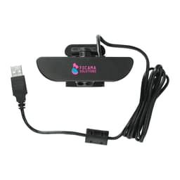 A black 1080P HD webcam with a built-in microphone and USB connection, featuring a logo on top.