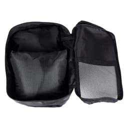 A set of three black packing cubes, featuring a spacious main compartment and a mesh pocket.