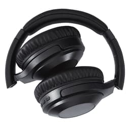 Black Anton ANC Headphones with cushioned ear pads, folded for compact storage, featuring a logo on the side.