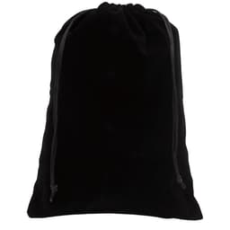 A black velvet drawstring bag with a smooth texture and two ties at the top.