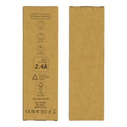 A cardboard packaging containing a 6-in-1 charging cable with multiple output connectors. The design is minimalist and eco-friendly.